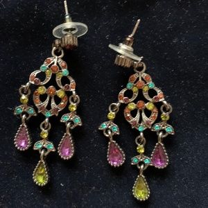 EARRINGS BUNDLE- 2 pairs dangling colored rhinestone earrings